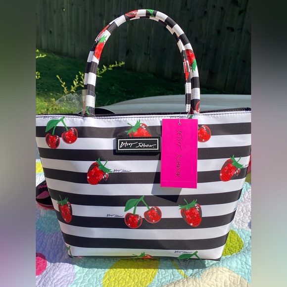 Betsey Johnson Handbags - Betsey Johnson Striped Lunch Tote with Cherry Accents